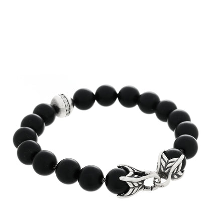 David Yurman Sterling Silver Diamond Black Onyx 10mm Spiritual Beads Bracelet 1 of 3