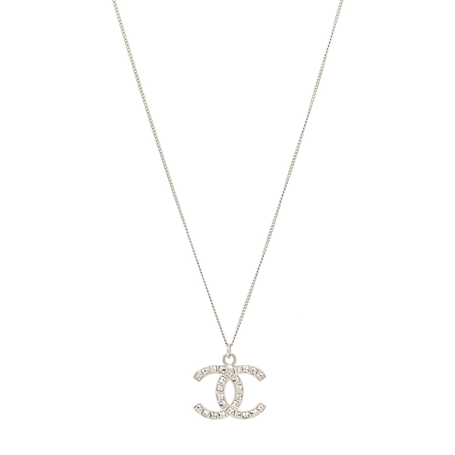 Chanel Crystal CC Pendant Necklace Silver 1 of 4