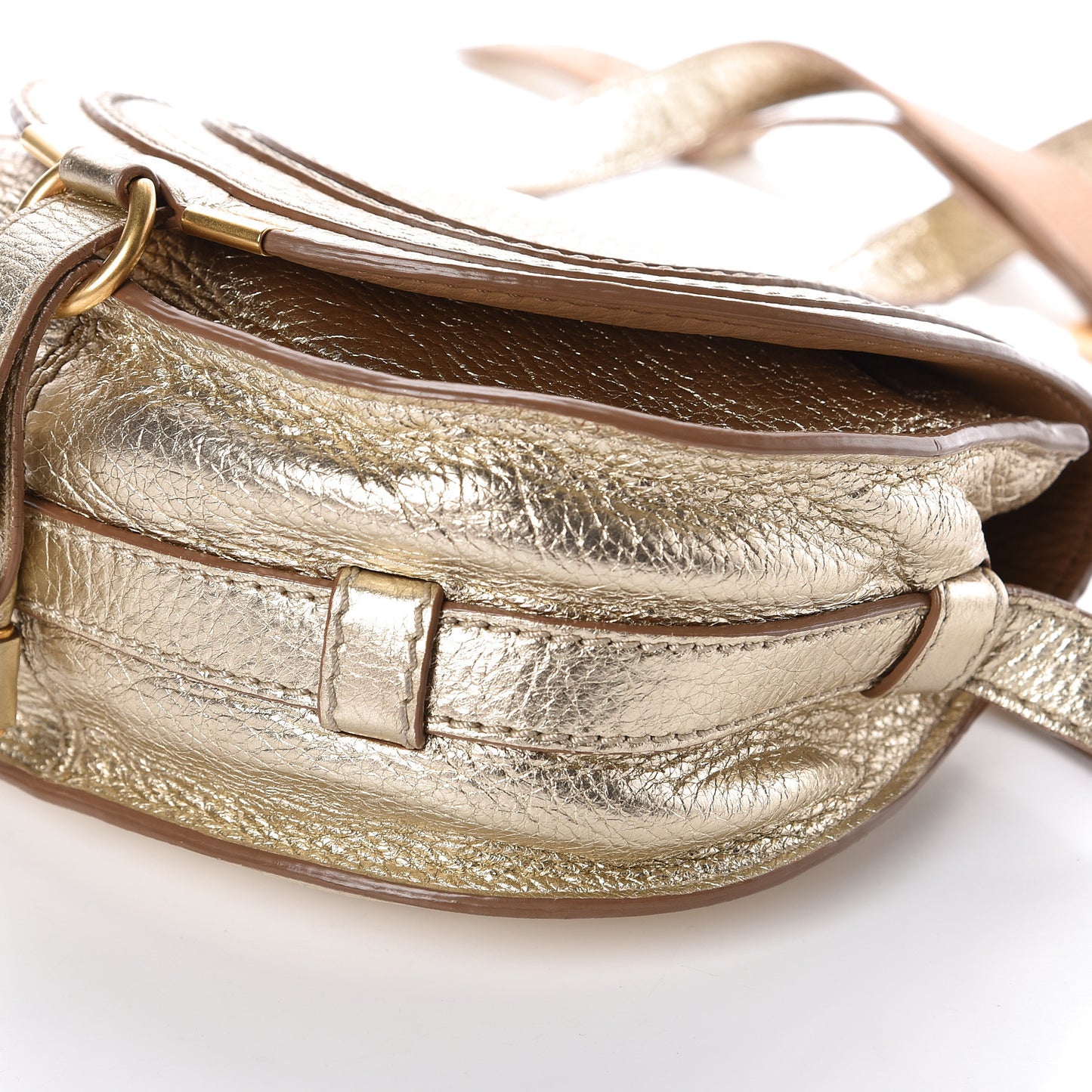 Metallic Calfskin Mini Marcie Round Crossbody Bag Gold
