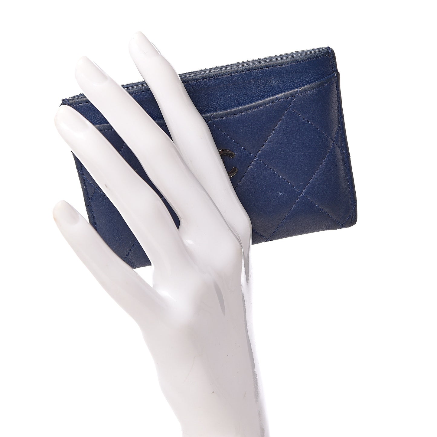 Lambskin Quilted Card Holder Navy Blue