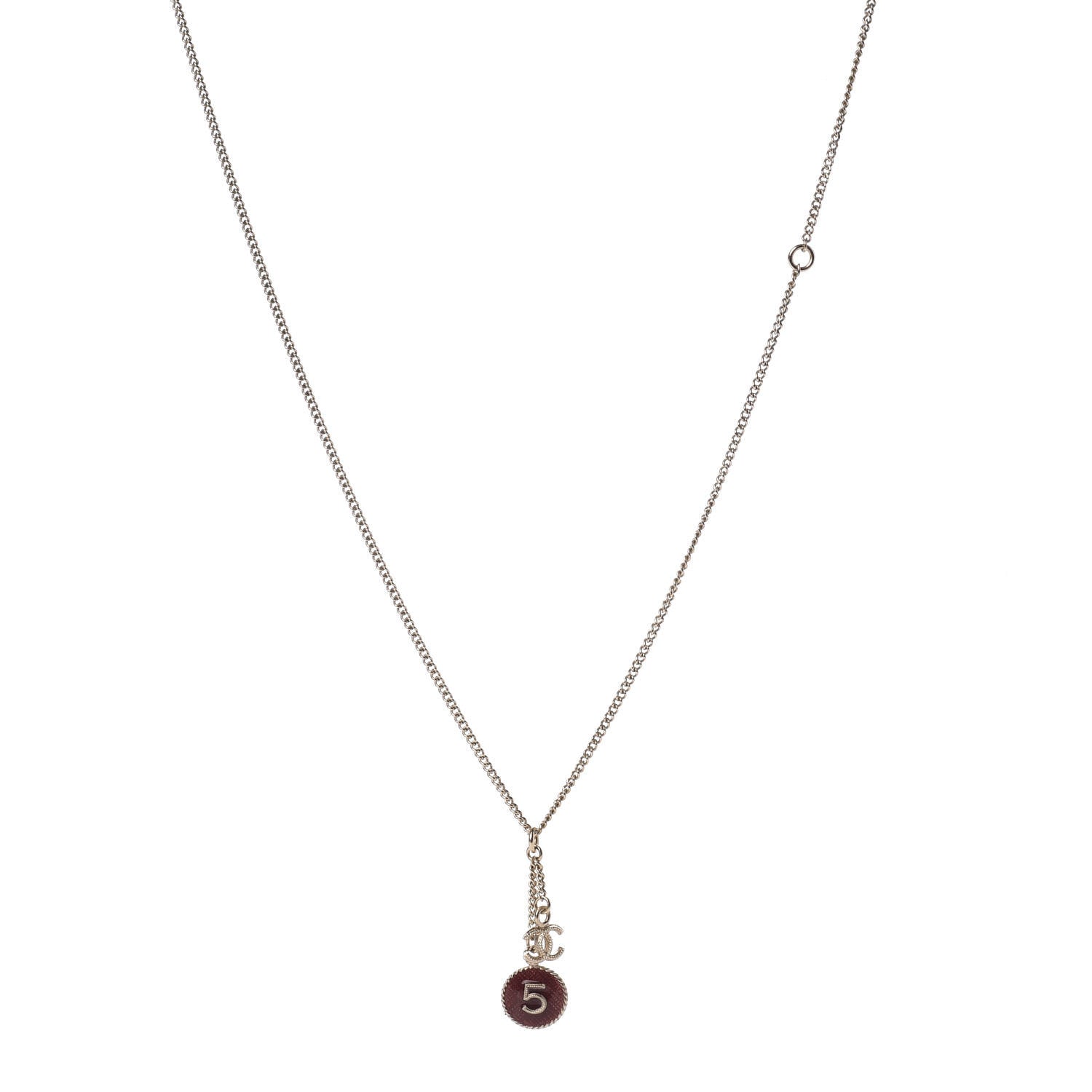 Chanel Enamel 5 CC Charm Necklace Gold Dark Red 1 of 4