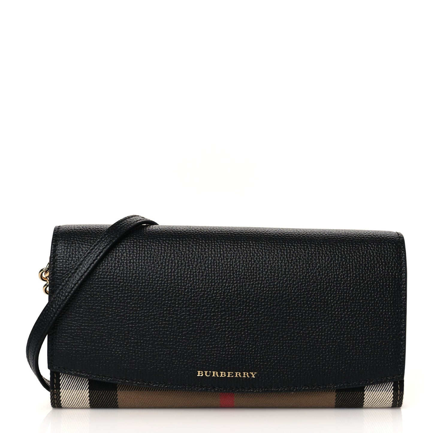 Grainy Calfskin House Check Henley Wallet On Chain Black