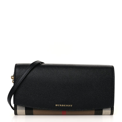 Burberry Grainy Calfskin House Check Henley Wallet On Chain Black 1 of 8