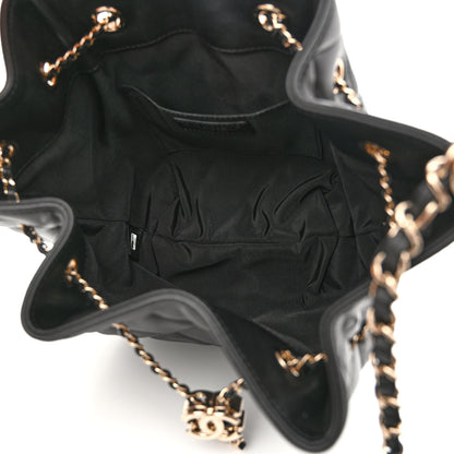 Chanel Lambskin Quilted CC Dweller Drawstring Bucket Bag Black 5 of 11