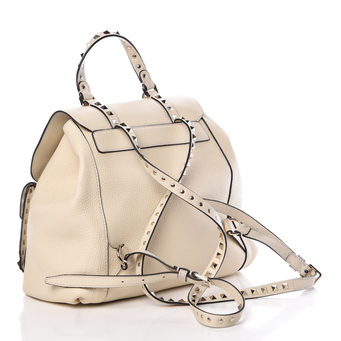 Pebbled Calfskin Rockstud Double Pocket Backpack Ivory