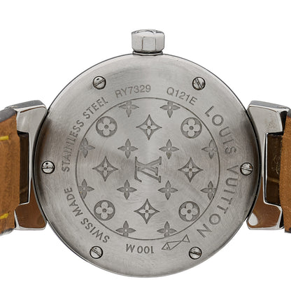 Louis Vuitton Stainless Steel Alligator Diamond 28mm Tambour Quartz Watch 4 of 4