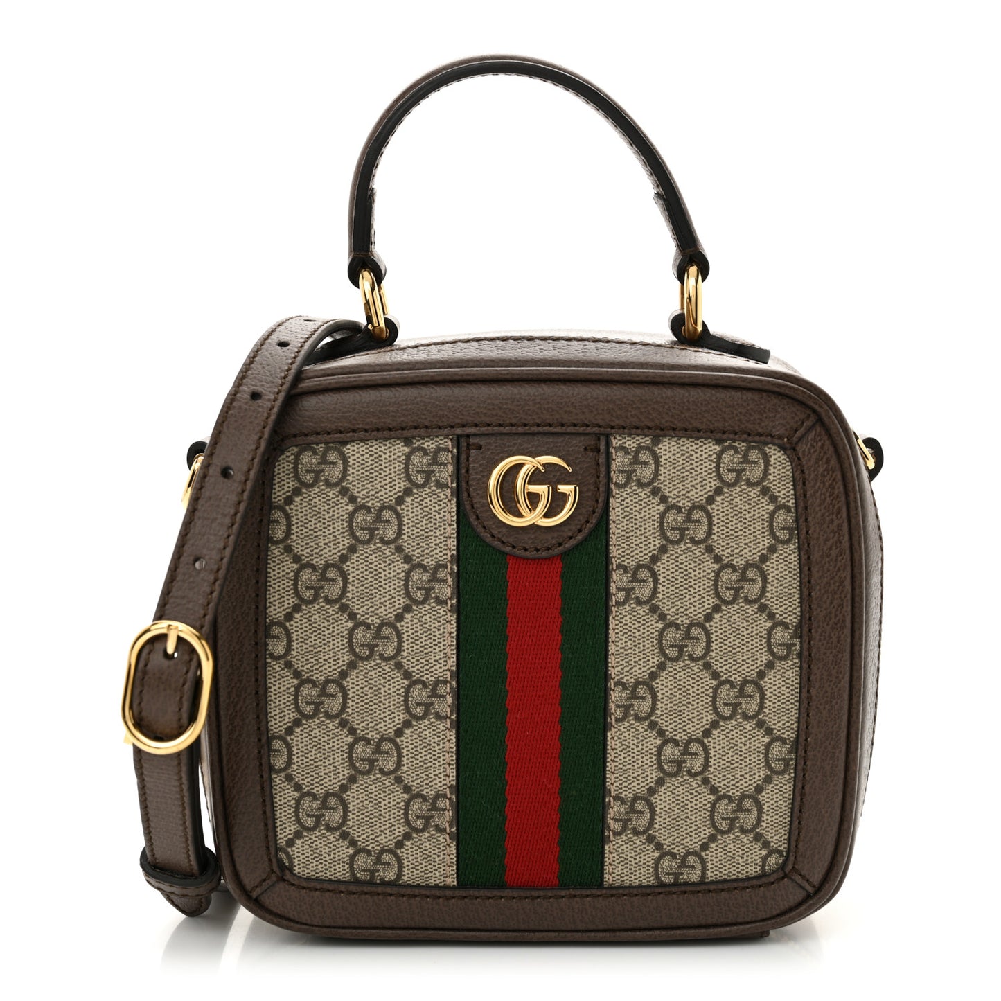 GG Supreme Monogram Textured Dollar Calfskin Mini Ophidia Top Handle Square Shoulder Bag Beige Ebony New Acero