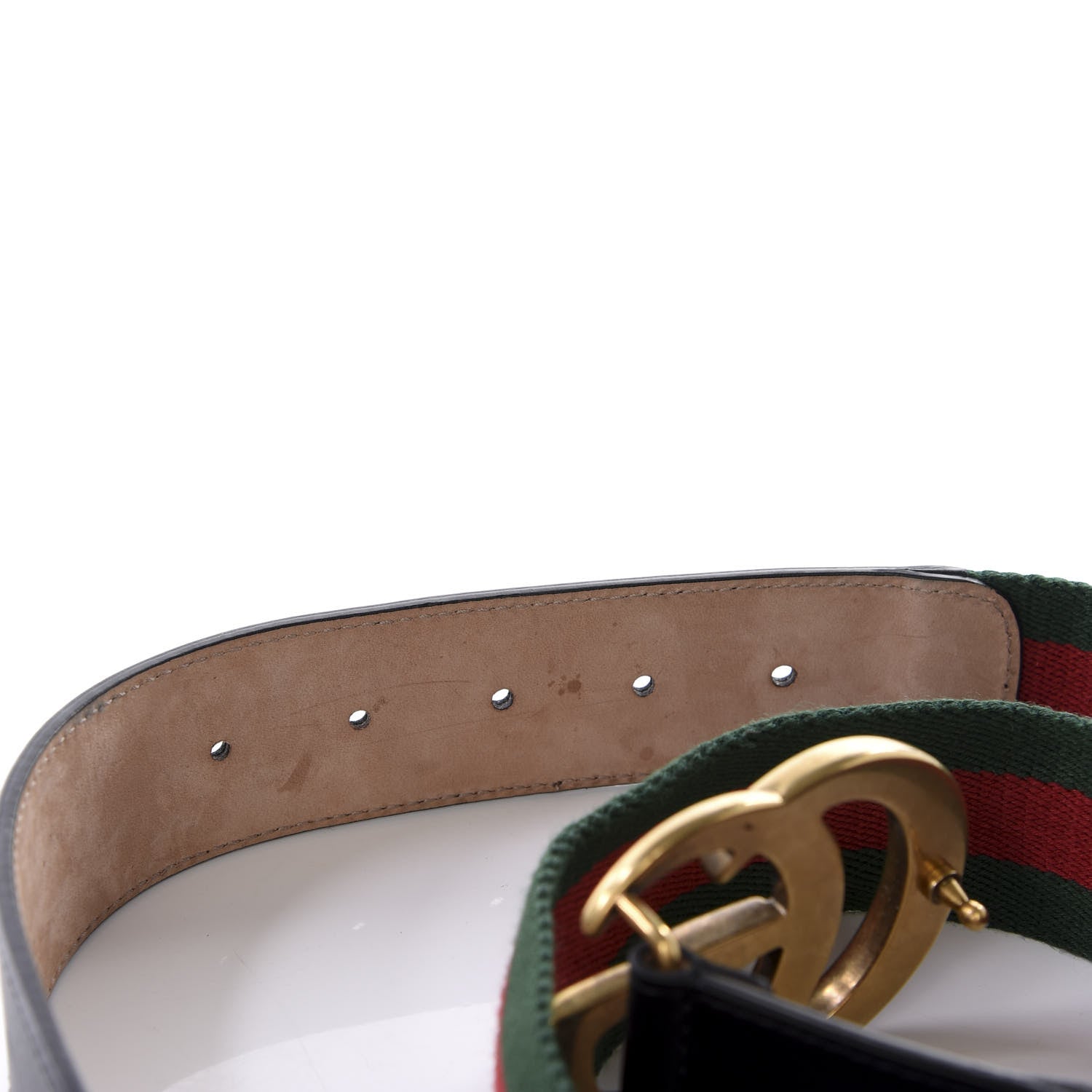 Gucci Nylon Calfskin Double G Web 40mm Belt 85 34 Green Red Black 4 of 5