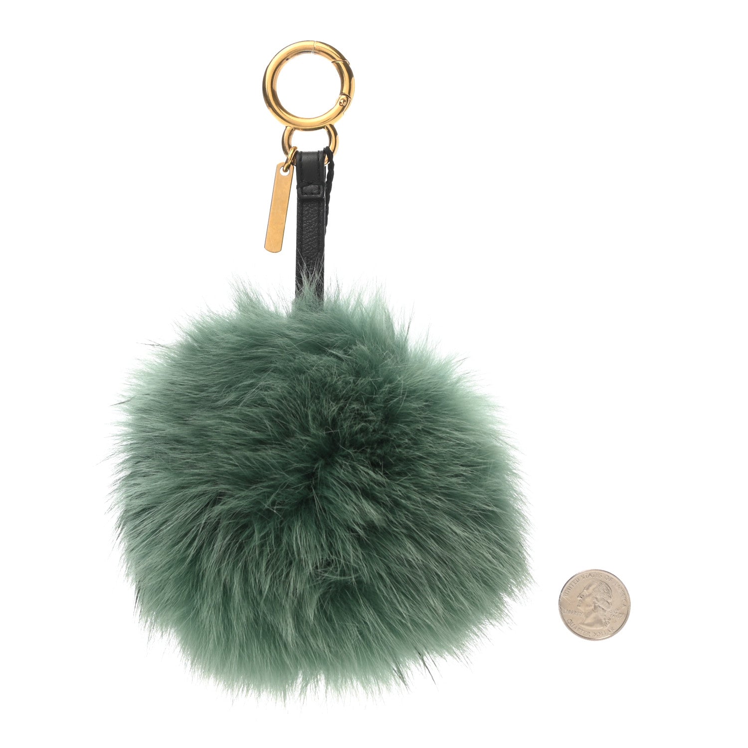 Fendi Fox Fur Nappa FF Pom Pom Bag Charm Green Black 2 of 3