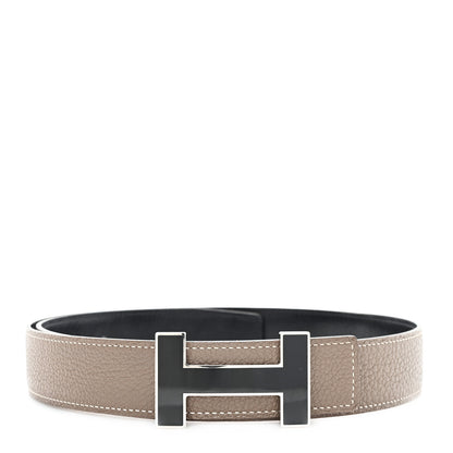Hermes Togo Box 32mm Enamel Quizz H Belt 80 32 Black Etoupe 1 of 6