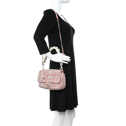 Chanel Tweed Mini Pearl Handle Flap Pink Beige Orange Ecru 2 of 10