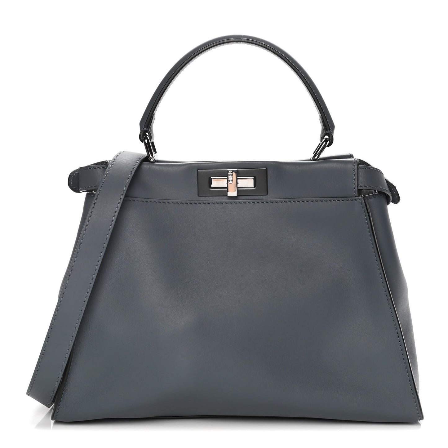 Vitello Seta Shiny Nappa Medium Peekaboo Iconic Satchel Tempesta Grigio Perla