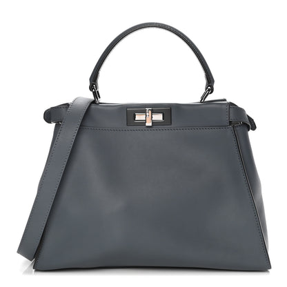 Fendi Vitello Seta Shiny Nappa Medium Peekaboo Iconic Satchel Tempesta Grigio Perla 1 of 13