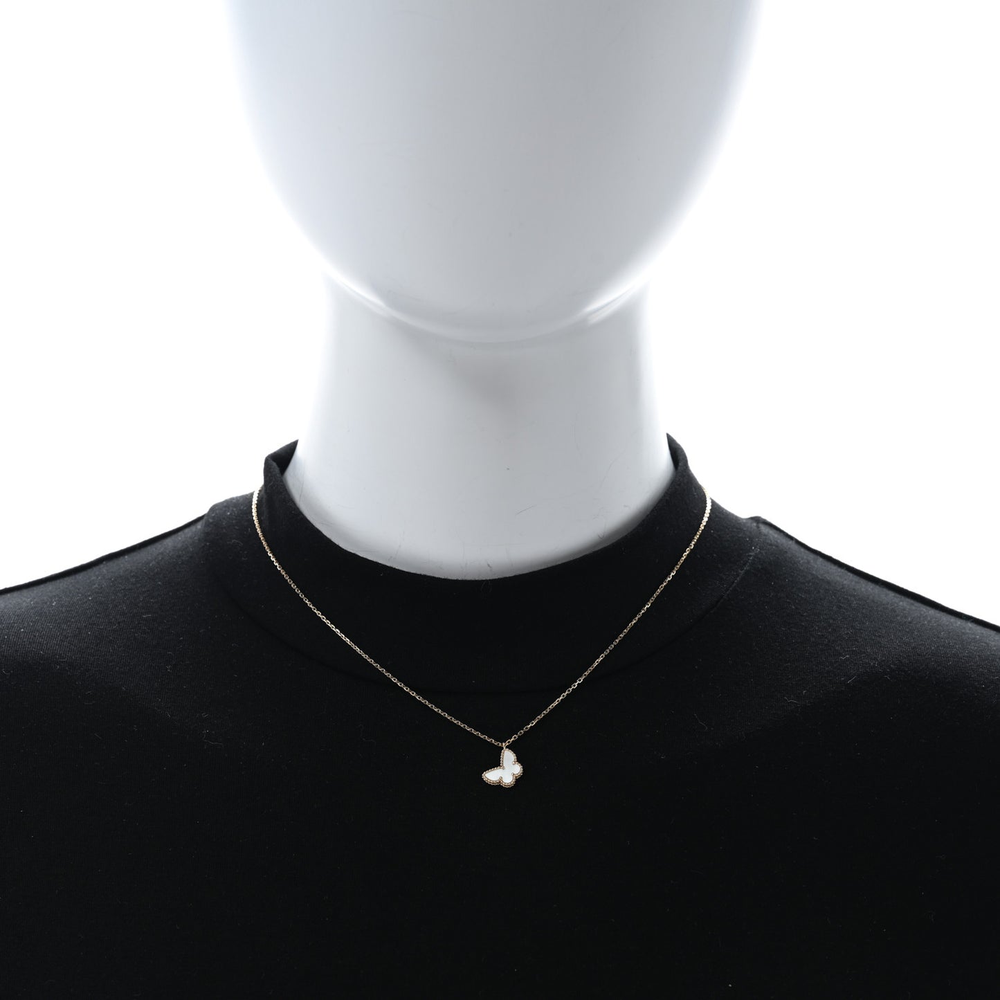 VAN CLEEF & ARPELS 18K Yellow Gold Mother of Pearl Sweet Alhambra Butterfly Pendant Necklace