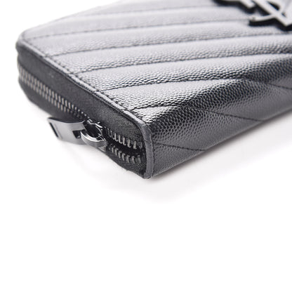 Saint Laurent Grain De Poudre Matelasse Chevron Monogram Zip Around Wallet Black 7 of 11