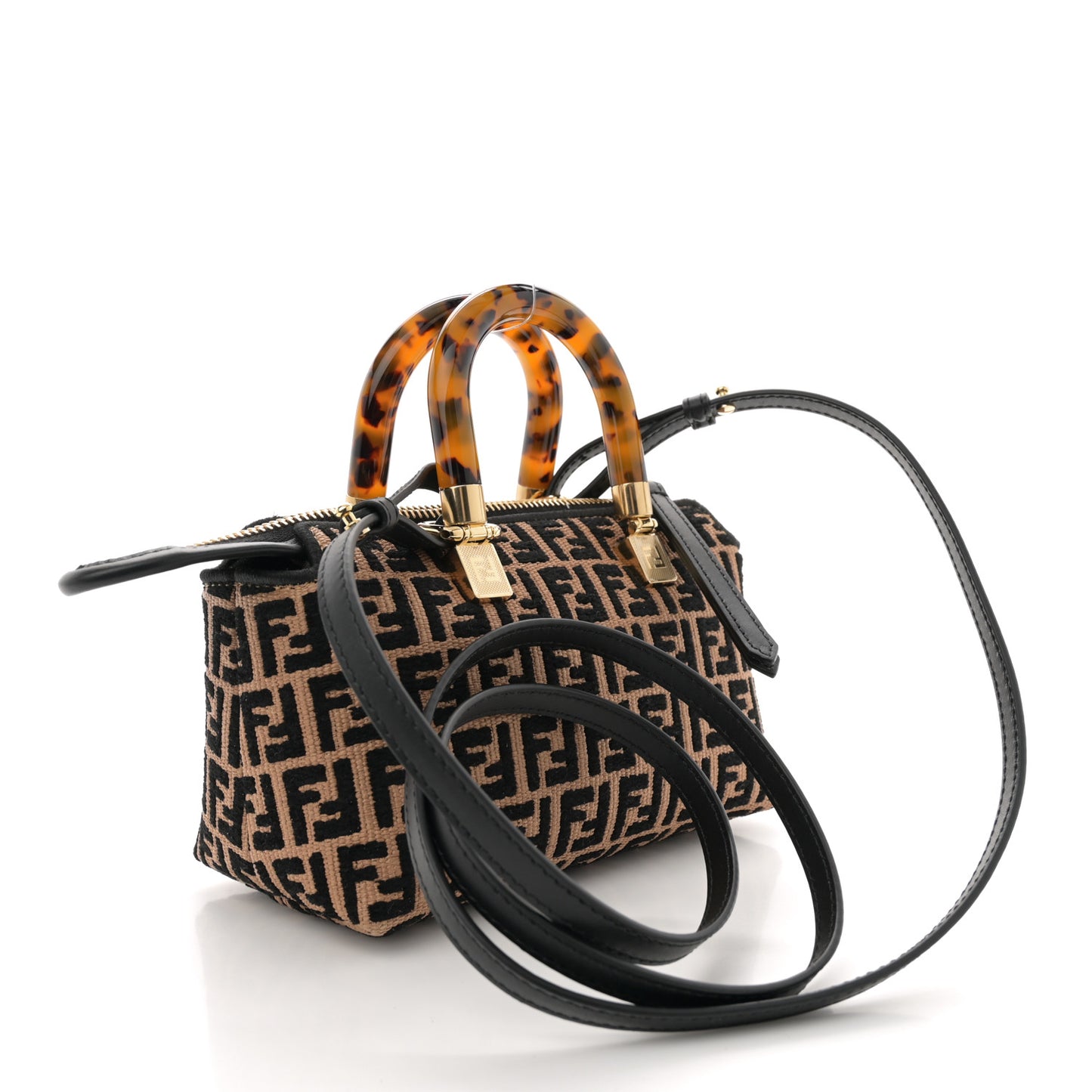 Raffia Chenille Vitello King Plexiglass Micro FF Mini By The Way Top Handle Boston Bag Naturale Black