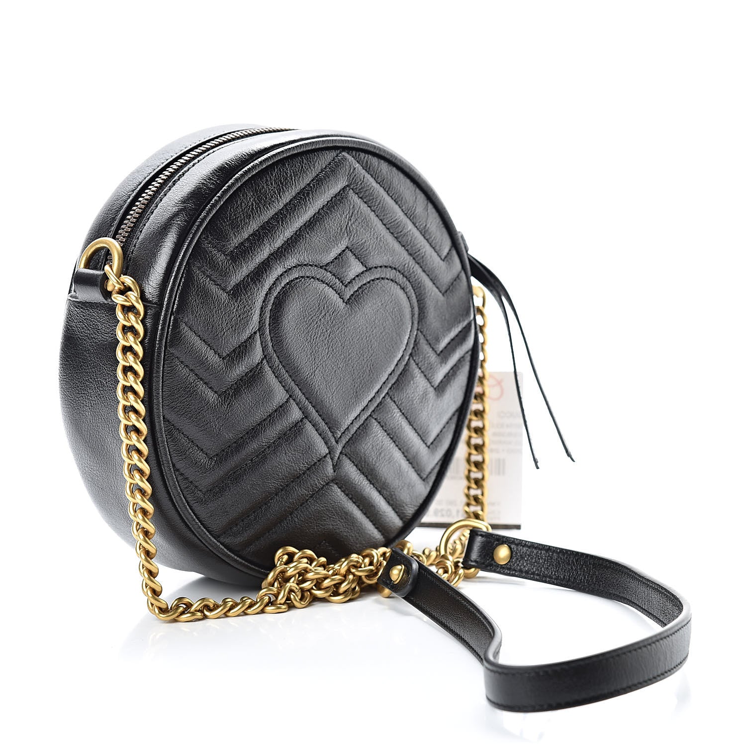 Gucci Azalea Calfskin Matelasse Heart Mini GG Marmont Round Shoulder Bag Black 3 of 9