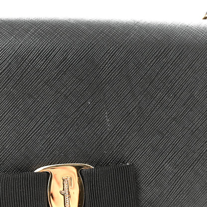 Salvatore Ferragamo Printed Calfskin Vara Bow Chain Flap Crossbody Black 13 of 14