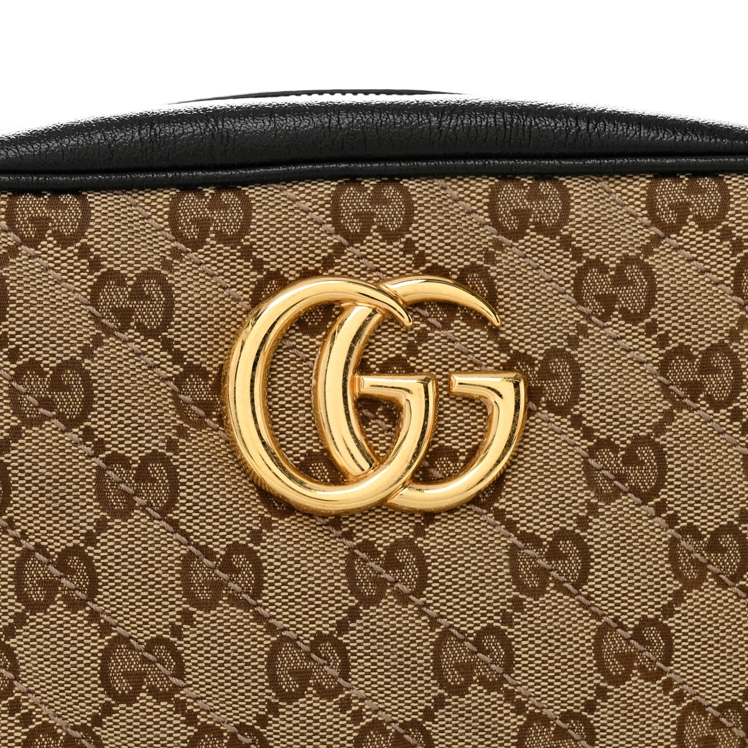 Gucci Monogram Matelasse Diagonal Small GG Marmont Chain Shoulder Bag Beige Black 8 of 12
