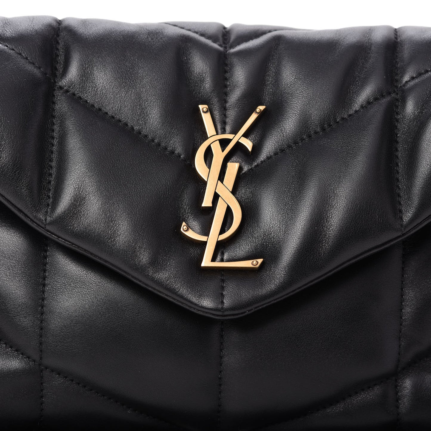 Lambskin Quilted Small Loulou Puffer Monogram Chain Satchel Black