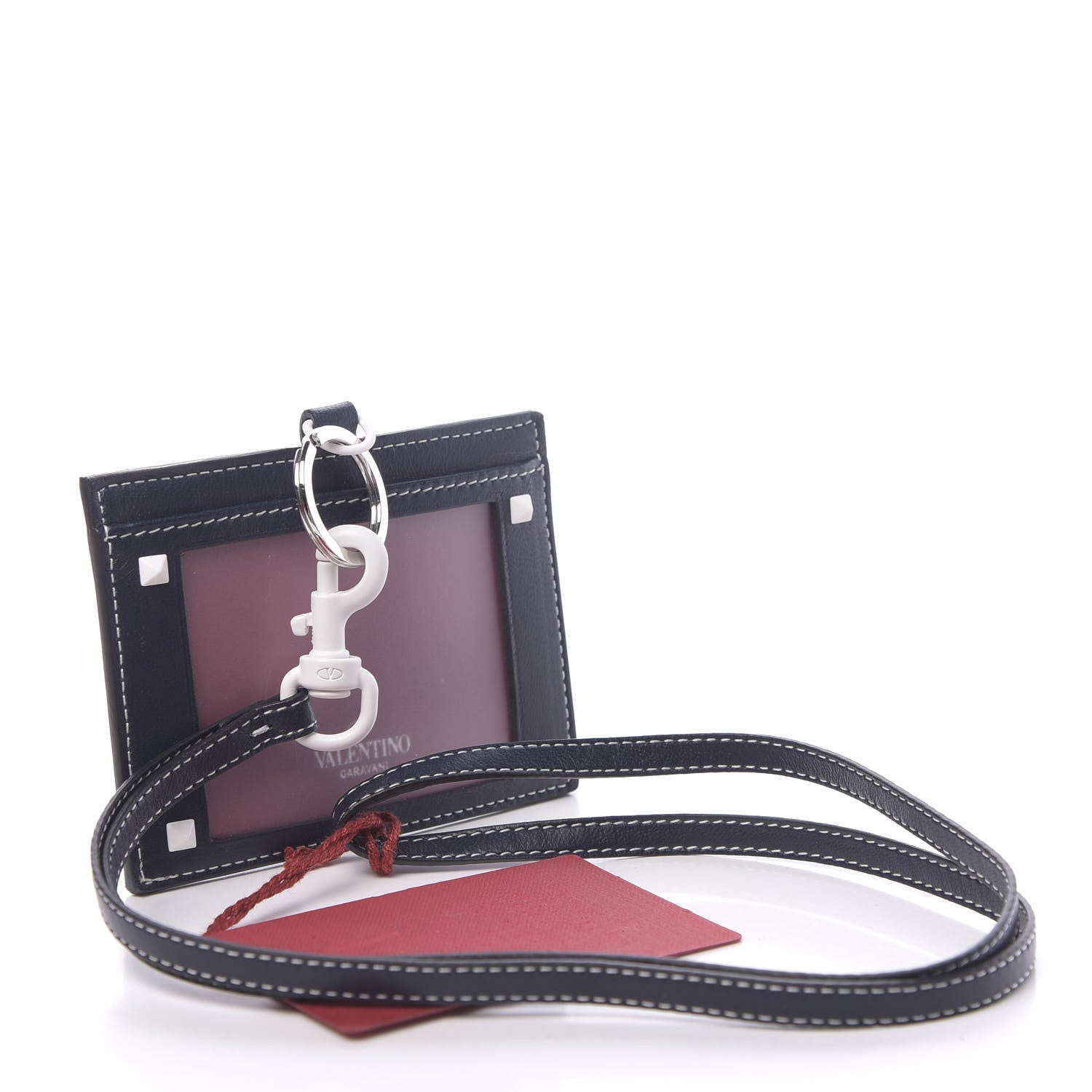Valentino Garavani Nappa Free Rockstud Spike Badge Holder Marine 4 of 9