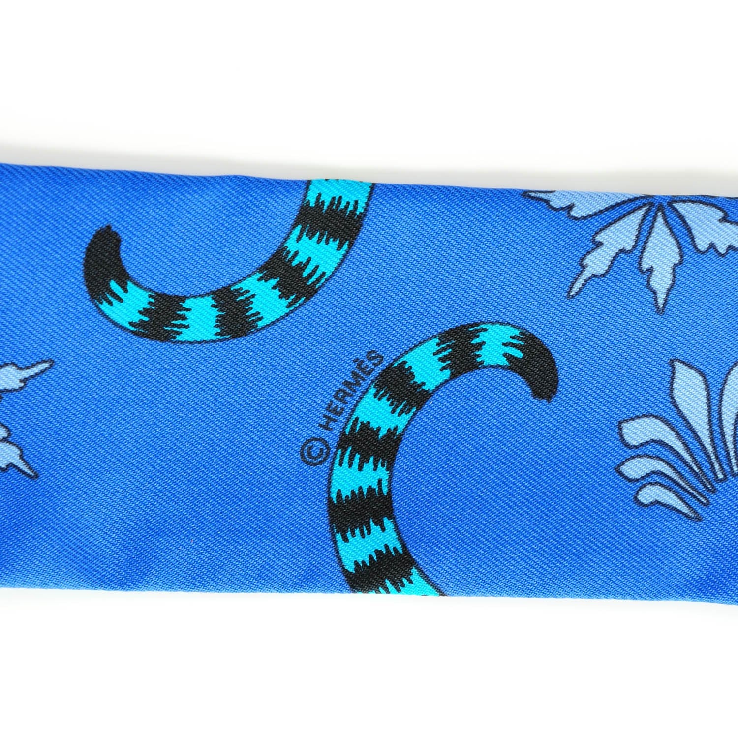 Hermes Silk Les Leopards Twilly Bleu Roy Turquoise Ciel 4 of 6