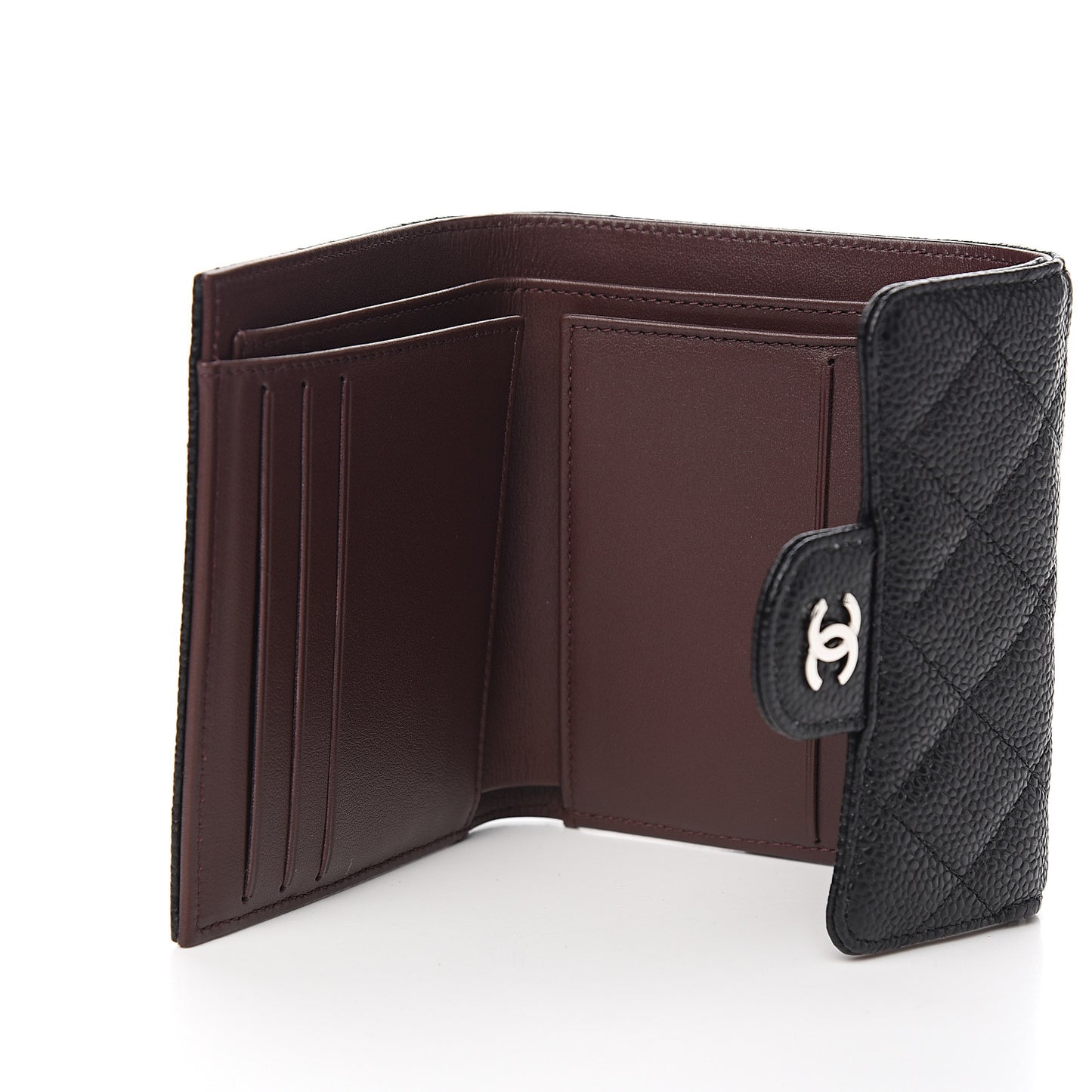 Caviar Quilted Compact Flap Wallet Black