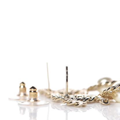 Chanel Crystal Pearl Pearls Coronation CC Drop Earrings Gold 3 of 6