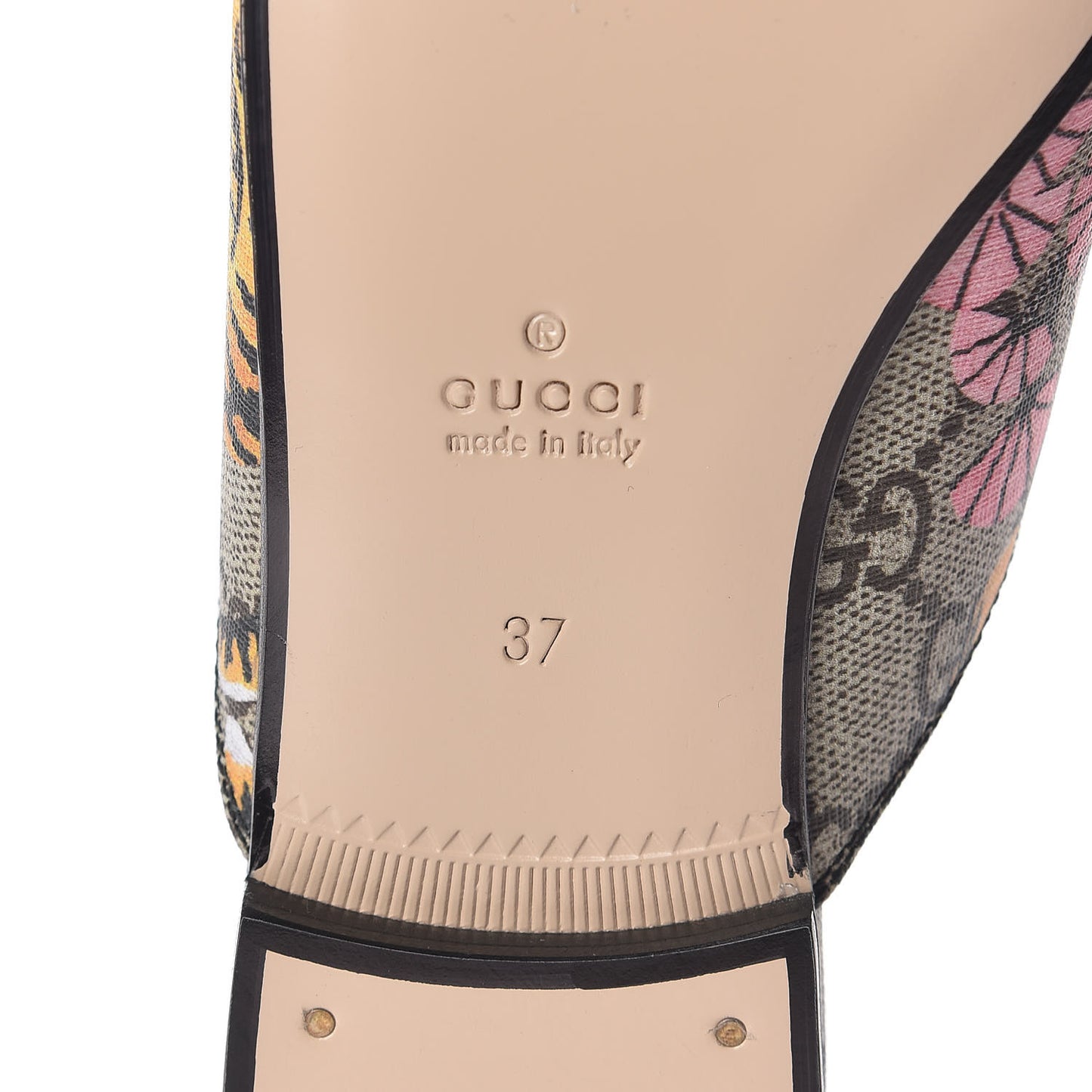 GG Supreme Monogram Bengal Womens Princetown Slippers 37 Beige Crop Pink
