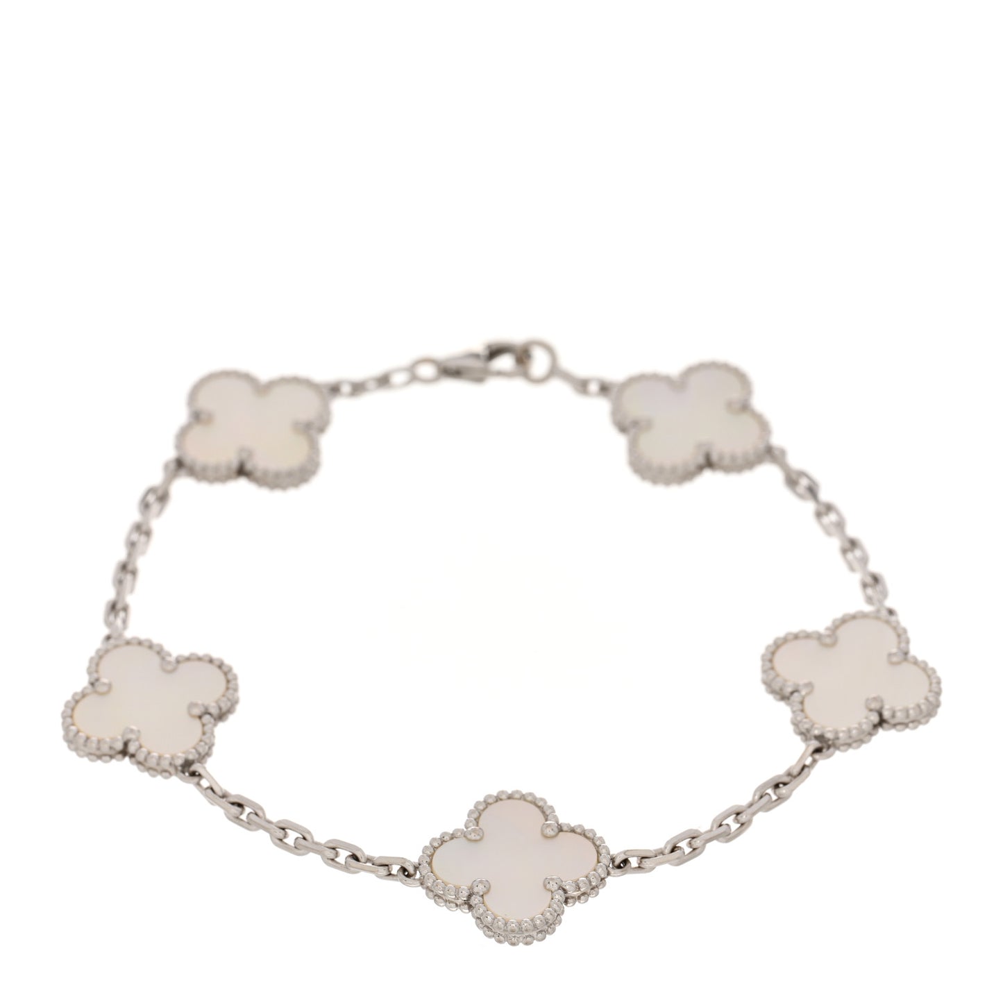 18K White Gold Mother of Pearl 5 Motifs Vintage Alhambra Bracelet