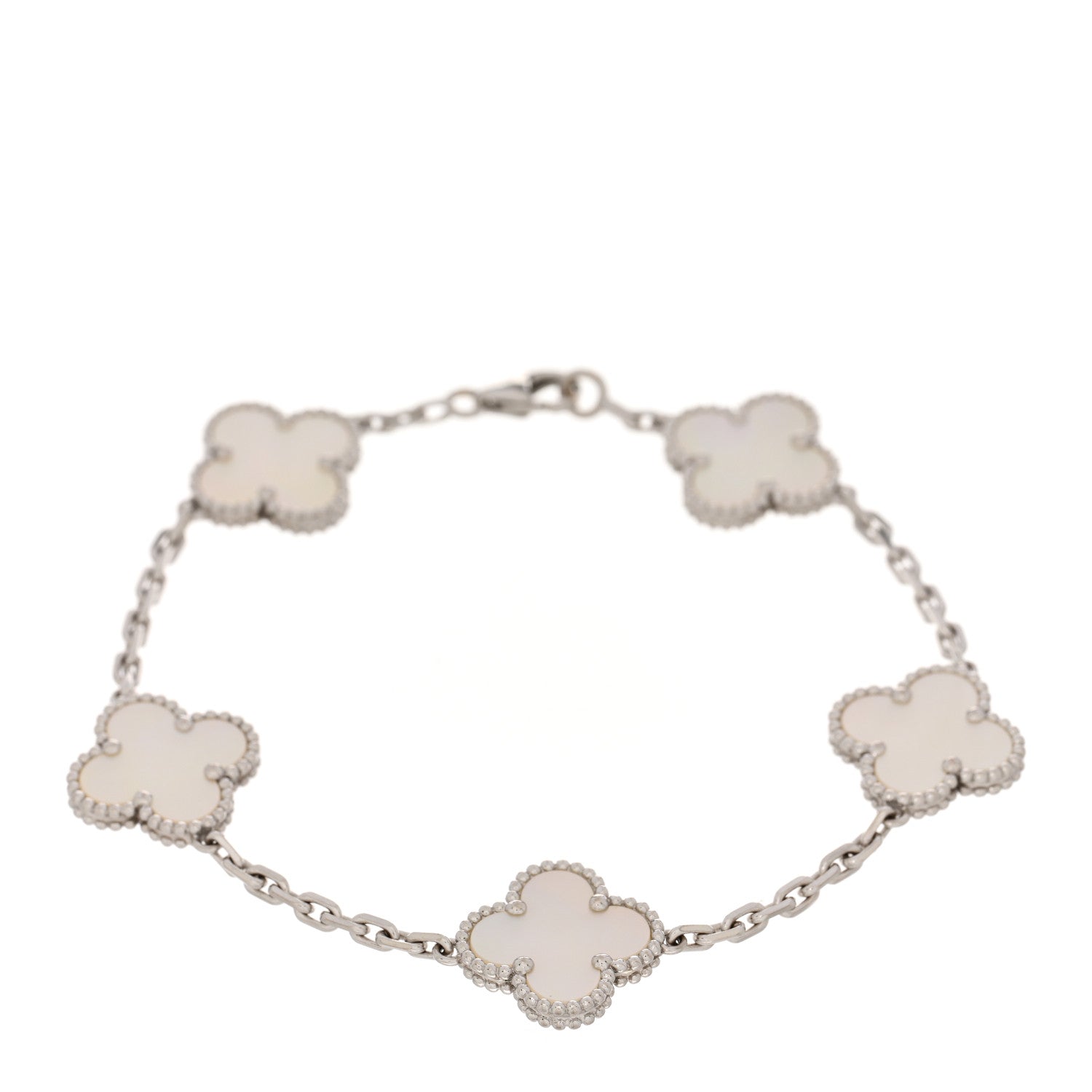 Van Cleef & Arpels 18K White Gold Mother of Pearl 5 Motifs Vintage Alhambra Bracelet 1 of 3