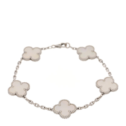 Van Cleef & Arpels 18K White Gold Mother of Pearl 5 Motifs Vintage Alhambra Bracelet 1 of 3