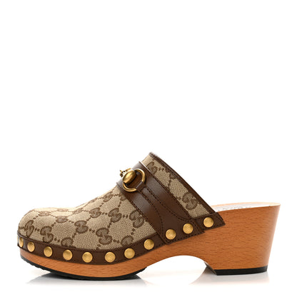 Gucci Monogram Goatskin Horsebit Clog Mules 36.5 Beige Ebony Brown Sugar 1 of 10