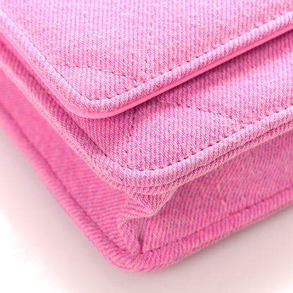 Chanel Denim Quilted Chanel 19 Wallet On Chain WOC Neon Pink 8 of 9