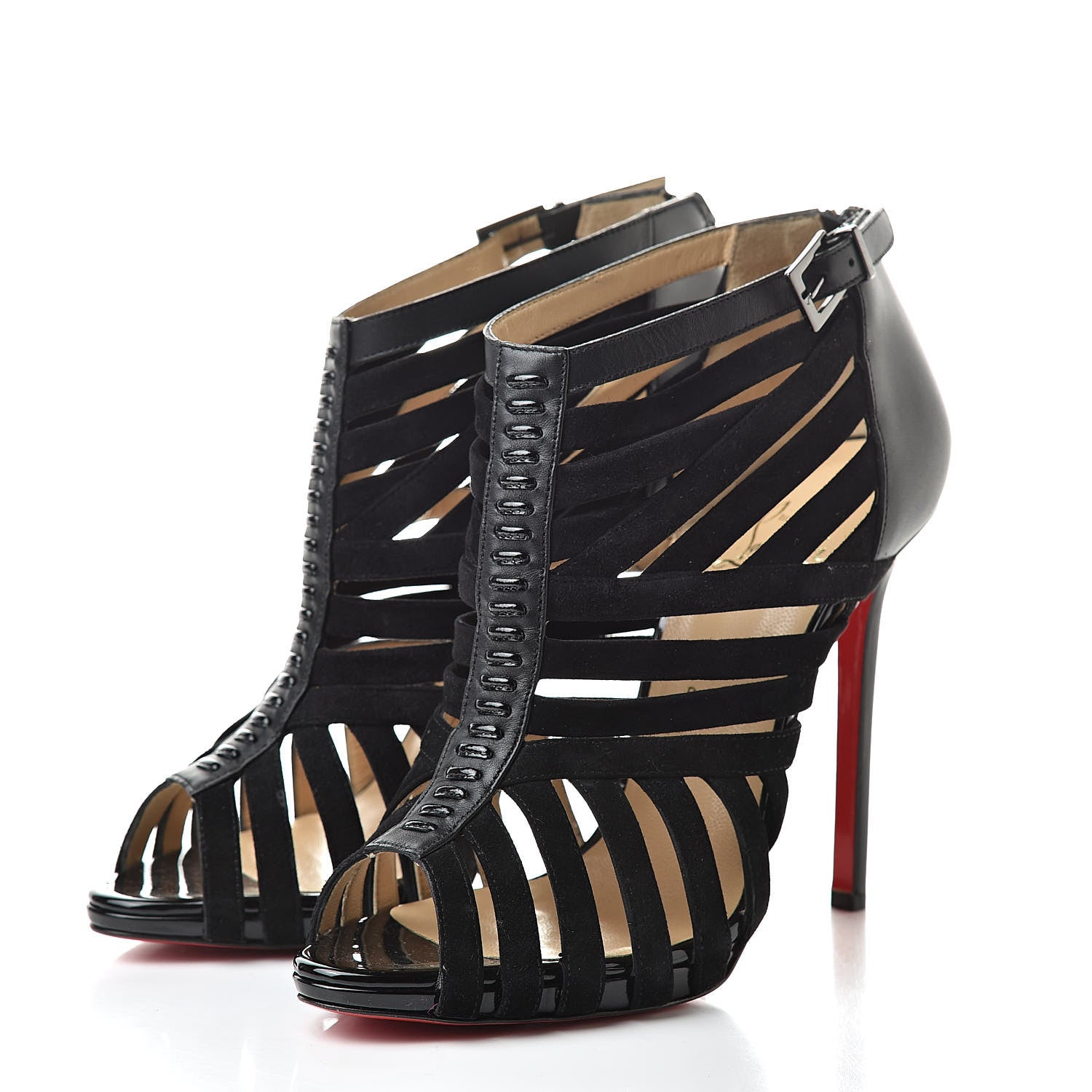 Christian Louboutin Suede Calfskin Patent Karina 120 Booties 39.5 Black 3 of 8
