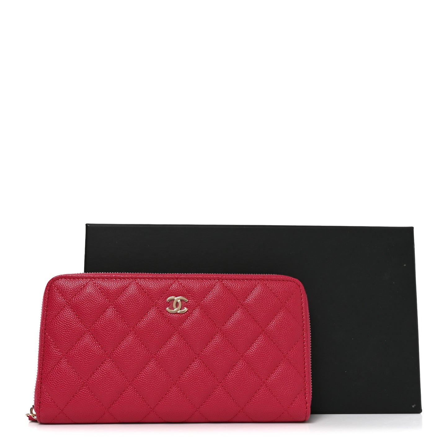 Caviar Quilted Large Gusset Zip Around Wallet Dark Pink