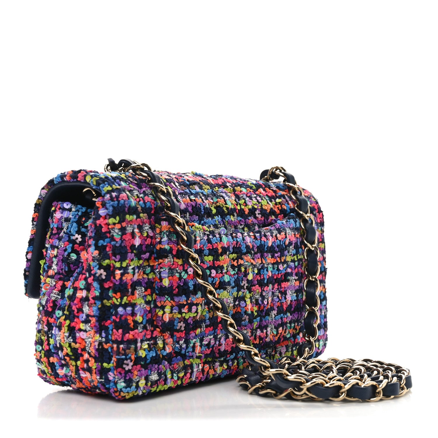 Chanel Tweed Quilted Mini Rectangular Flap Navy Blue Multicolor 3 of 10