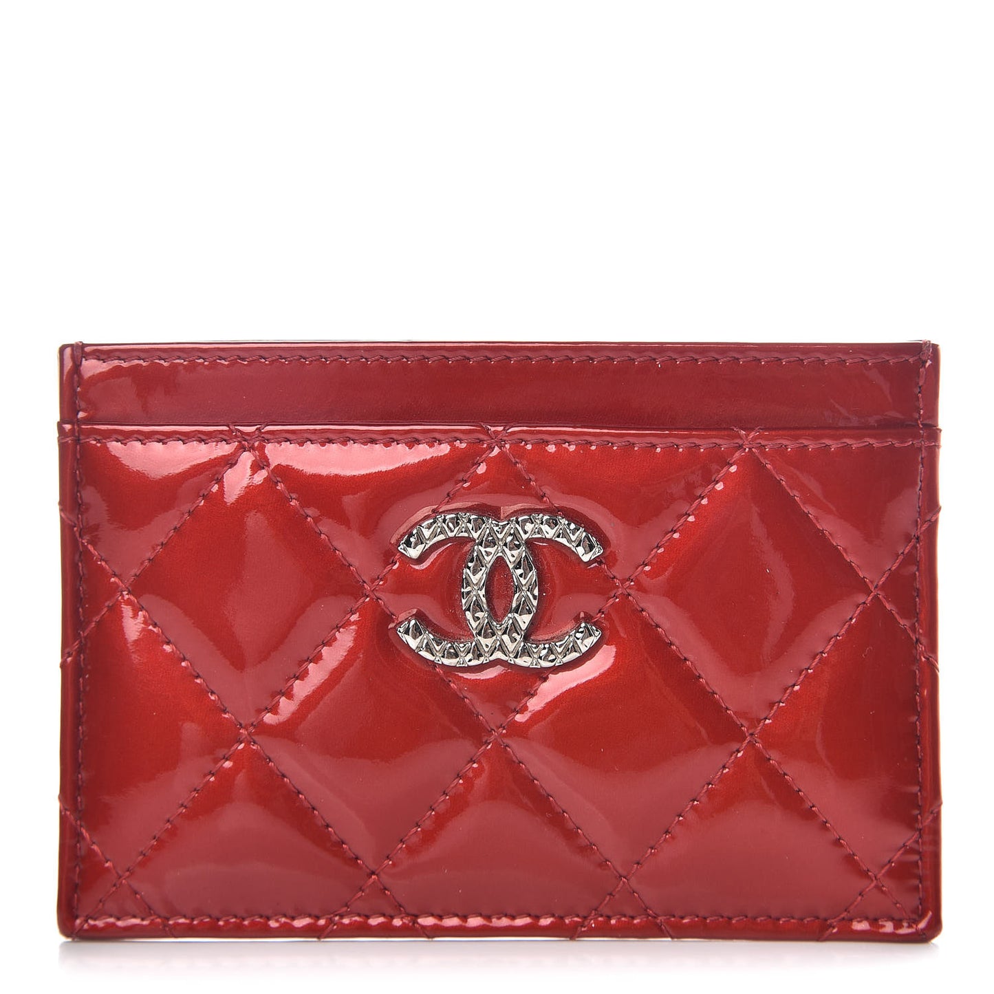 Patent Quilted Brilliant Card Holder Red