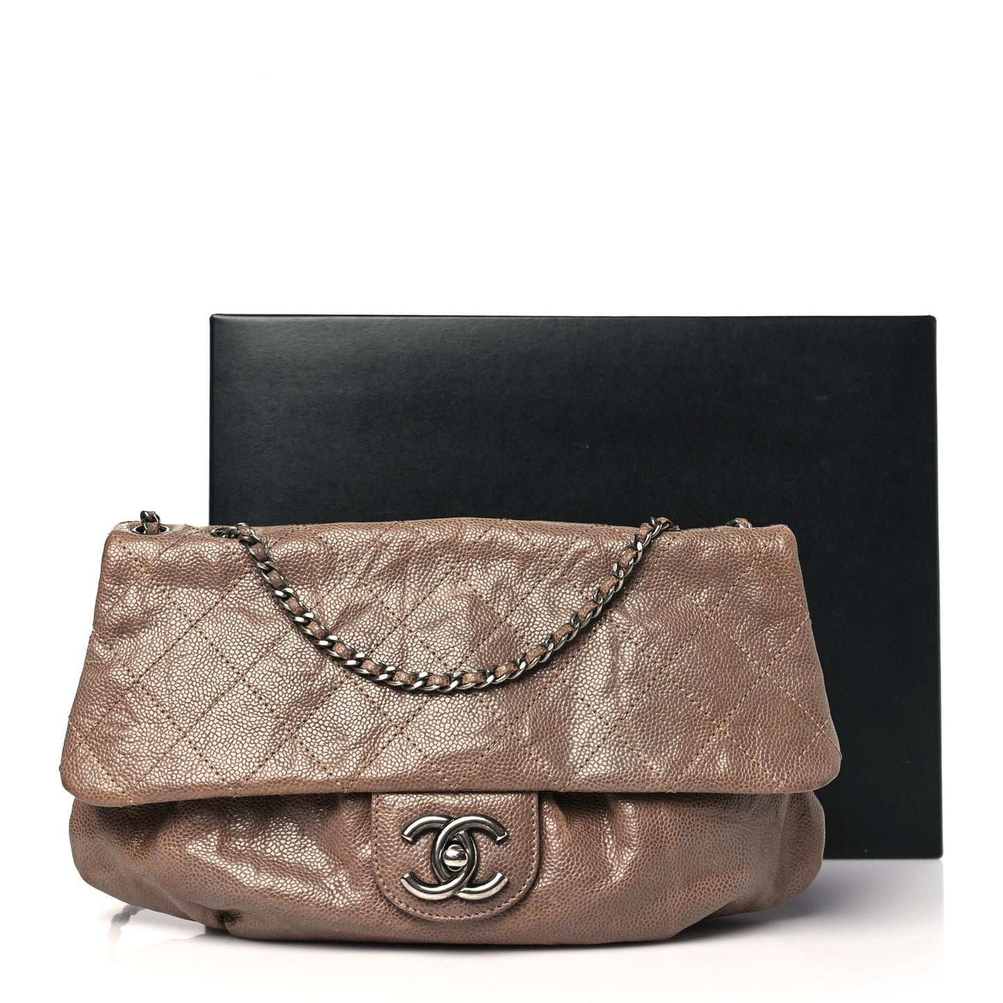 Caviar Quilted Medium Elastic Flap Brown