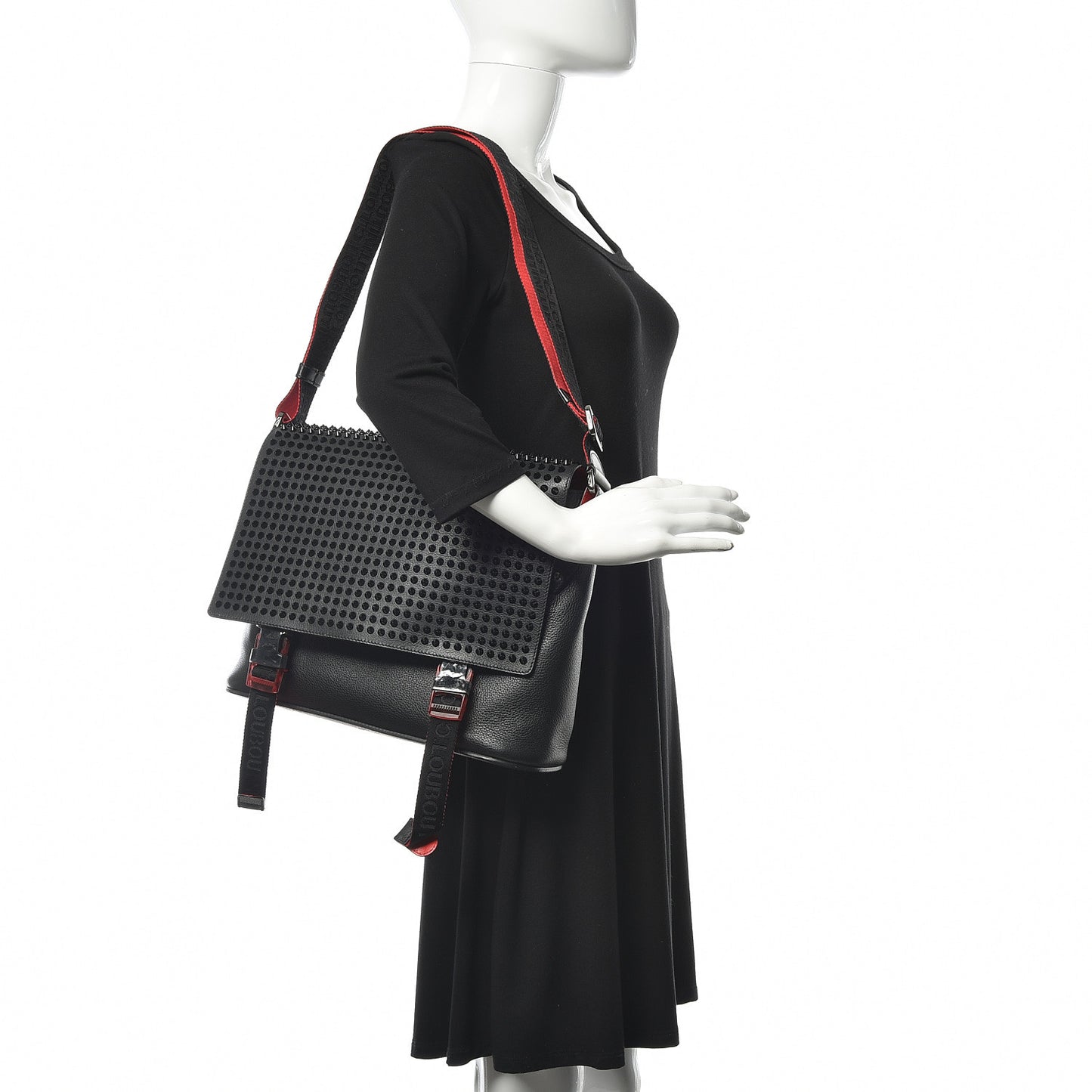 Calfskin Spikes Loubiclic Messenger Black