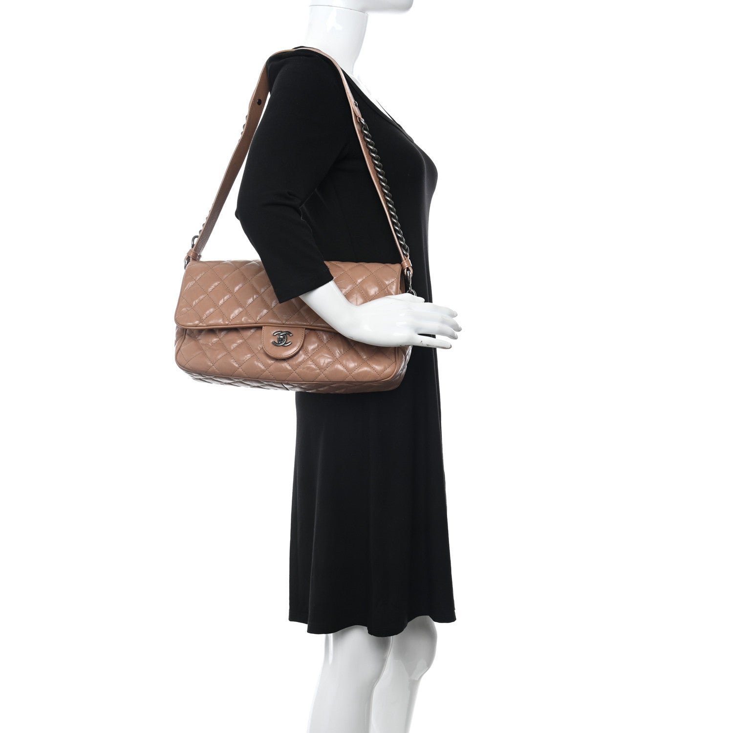 Chanel Aged Calfskin Quilted Medium Chain Detail Flap Light Brown 2 of 11