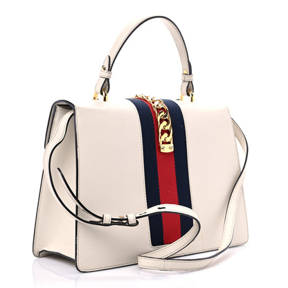 Gucci Calfskin Embroidered Medium Sylvie Top Handle Bag White 3 of 24
