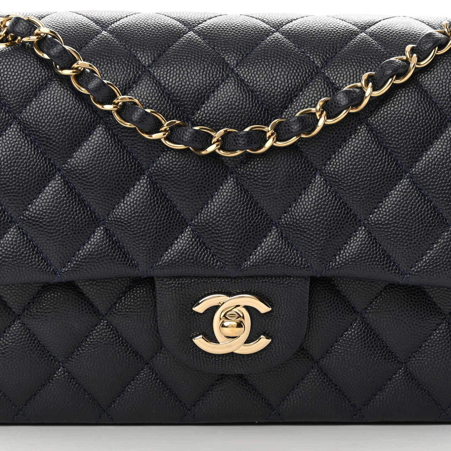 Caviar Quilted Medium Double Flap Dark Blue
