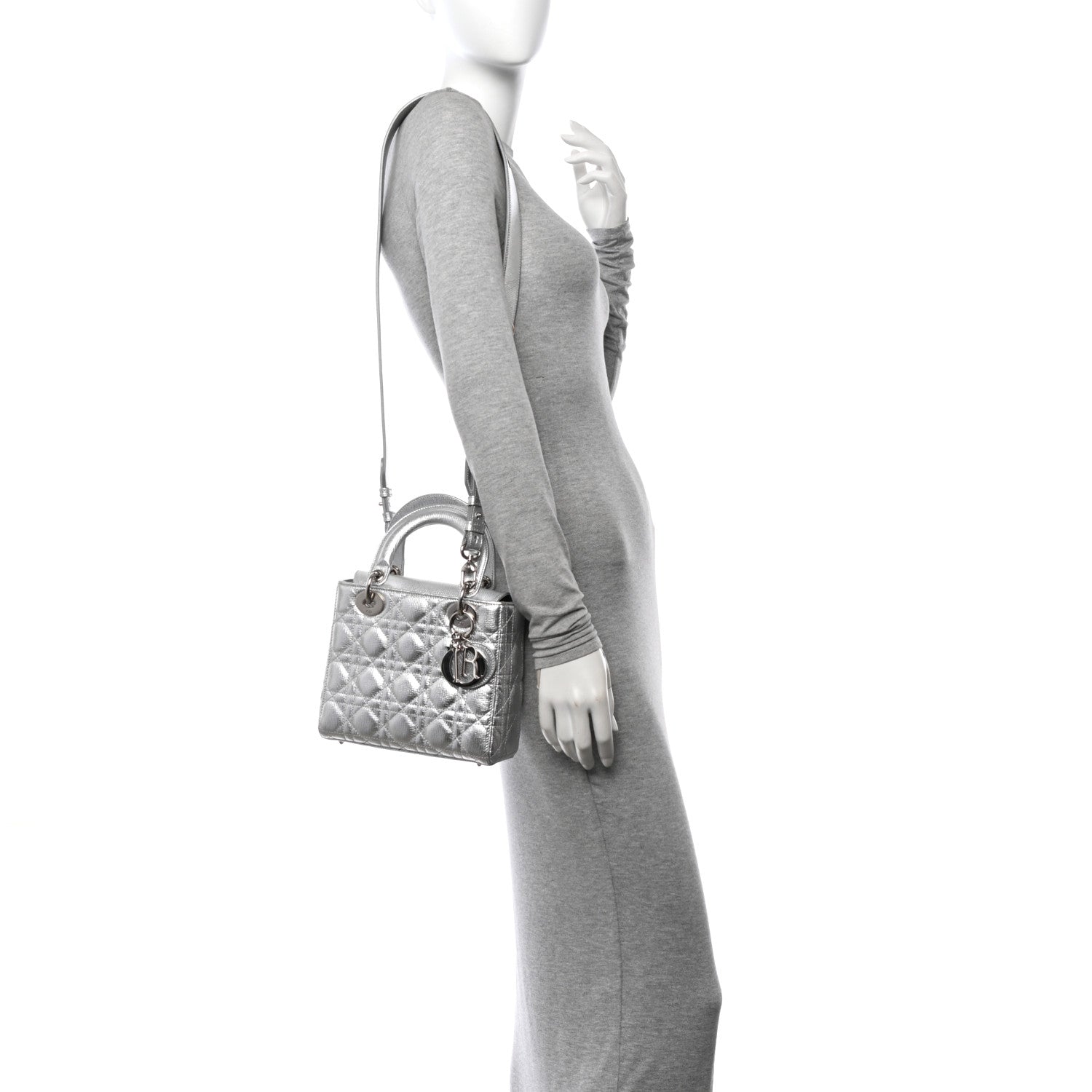 Christian Dior Metallic Grained Calfskin Cannage Small Lucky Badges My Lady Dior Silver 2 of 14