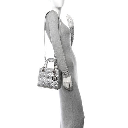 Christian Dior Metallic Grained Calfskin Cannage Small Lucky Badges My Lady Dior Silver 2 of 14