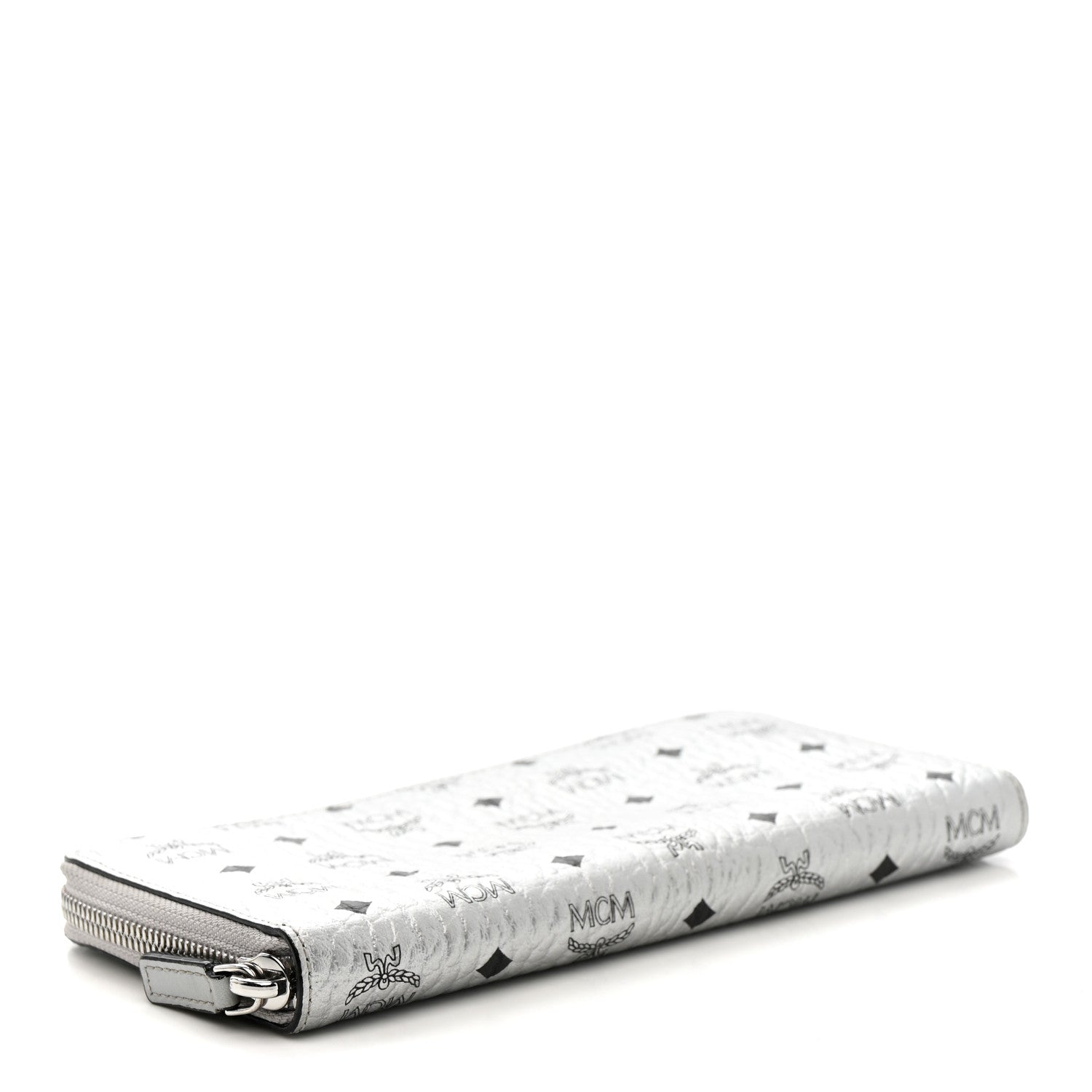 MCM Metallic Visetos Large Zip Around Wallet Silver 1807568