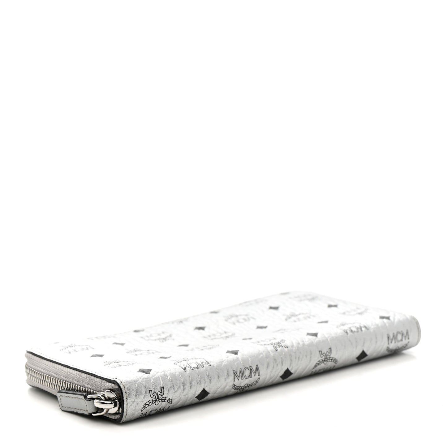Metallic Visetos Large Zip Around Wallet Silver