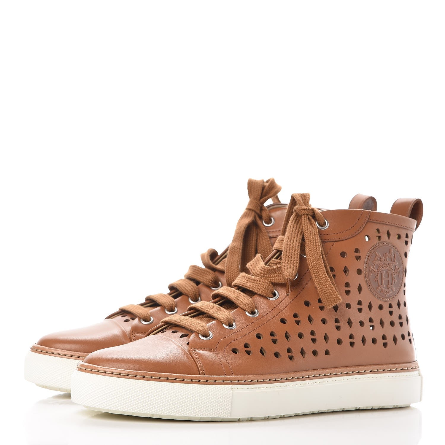 Hermes Calfskin Perforated Jimmy High Top Sneakers 38 Naturel 3 of 9