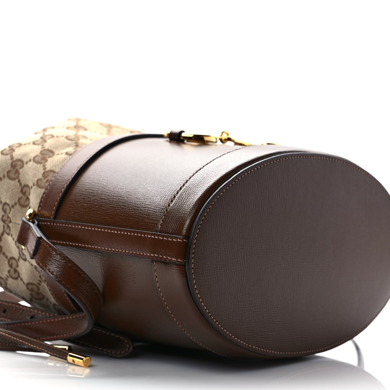 Gucci Monogram Textured Calfskin Horsebit 1955 Drawstring Bucket Bag Beige Brown Sugar 8 of 9