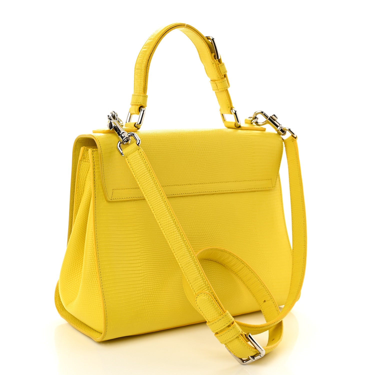 Dolce & Gabbana Lizard Calfskin Embossed Medium Monica Top Handle Bag Yellow 3 of 11